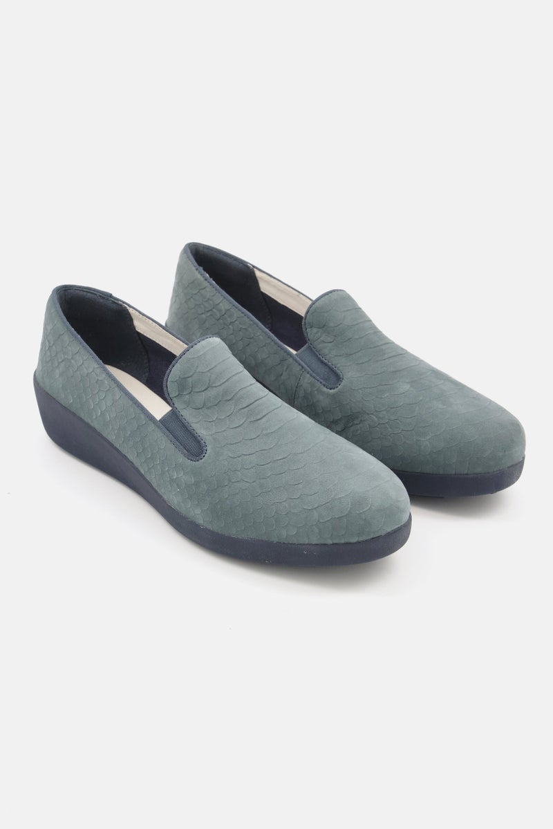 Women Slip On Croc Embossed Casual Shoes, Slate Blue