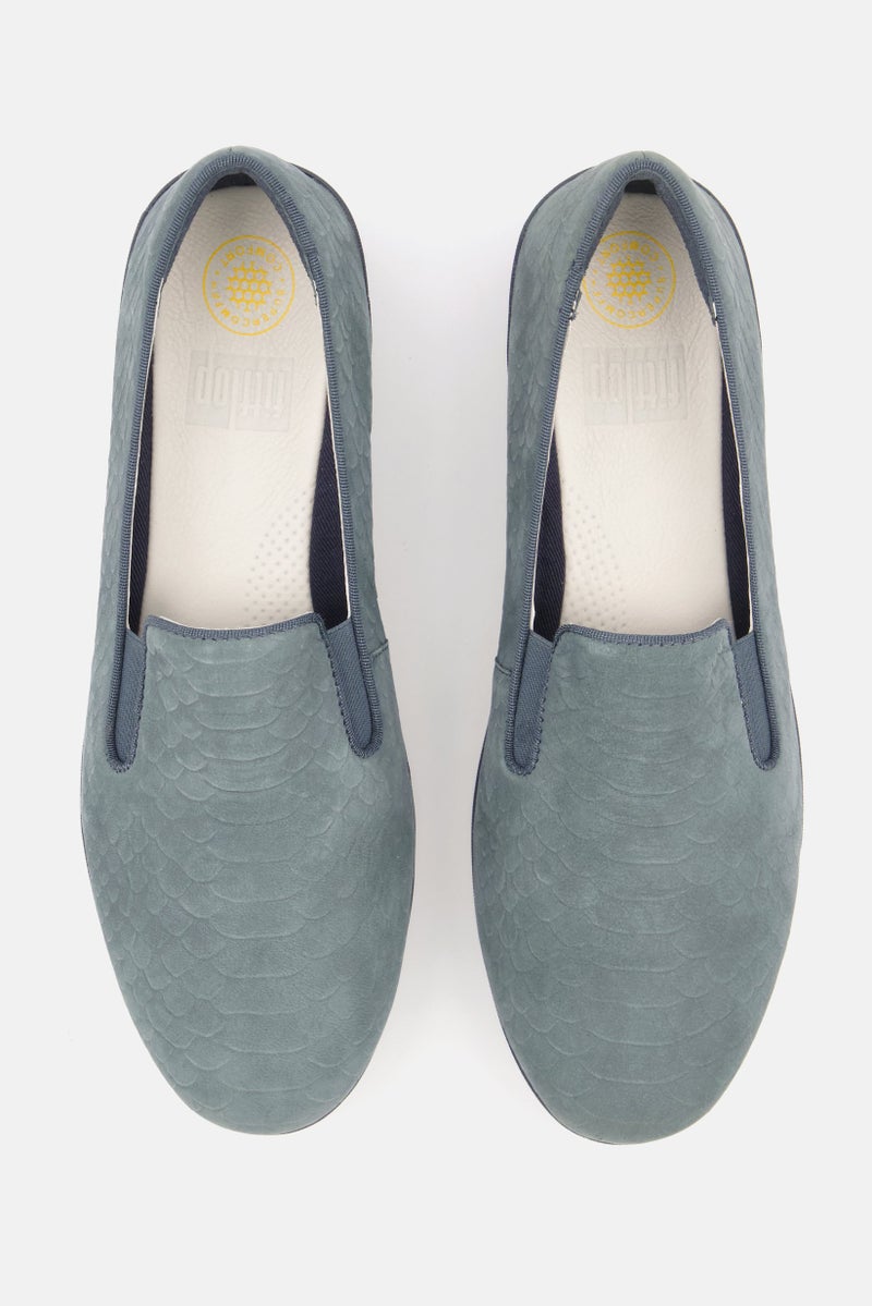 Women Slip On Croc Embossed Casual Shoes, Slate Blue