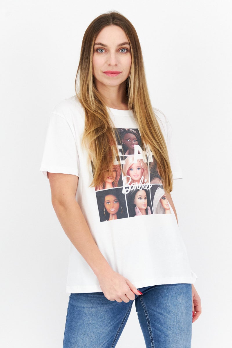 Women Oversized Crew Neck Short Sleeve Graphic T-Shirt, White