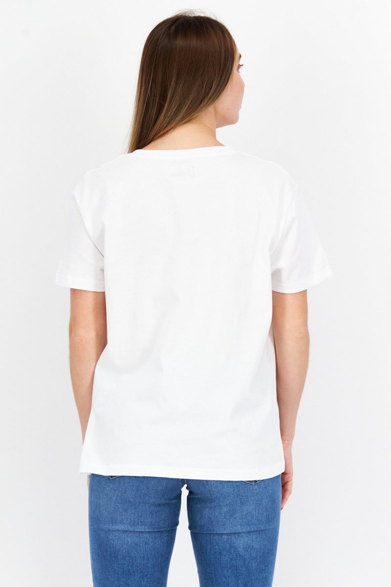 Women Oversized Crew Neck Short Sleeve Graphic T-Shirt, White