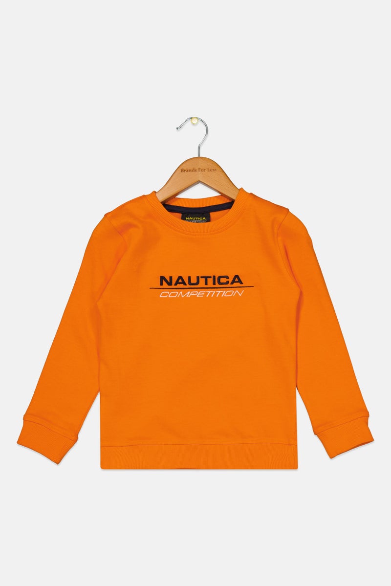 Toddlers Boy Embroidered Logo Sweatshirt, Orange