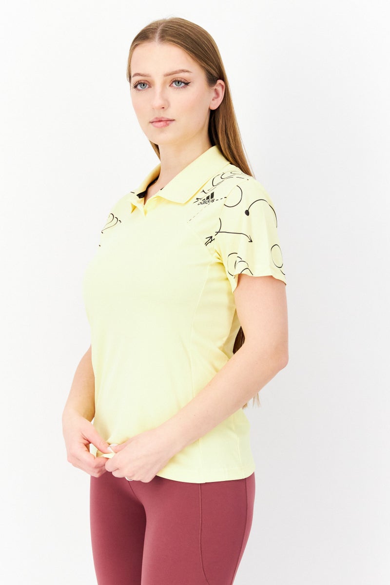 Women Sportswear Fit Short Sleeve Tennis Printed Polo Shirt, Yellow/Black