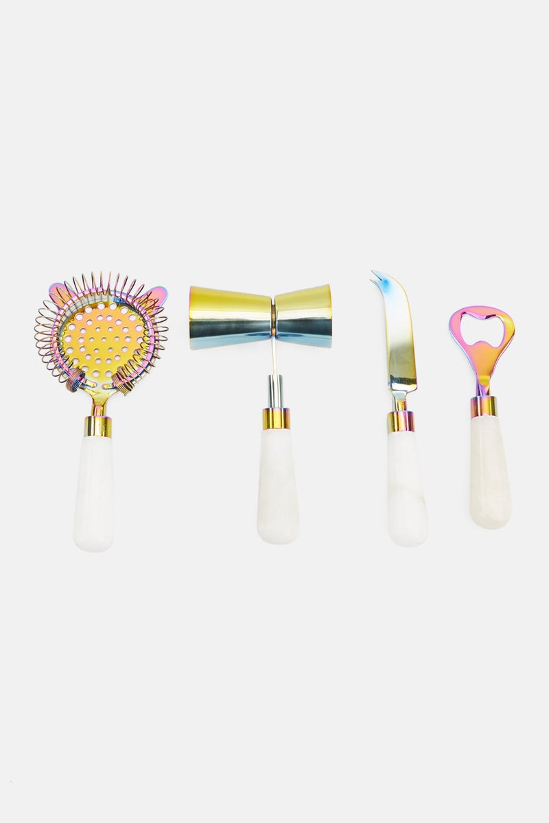 4 Pieces Marble Rainbow Bar Tool Set, Gold