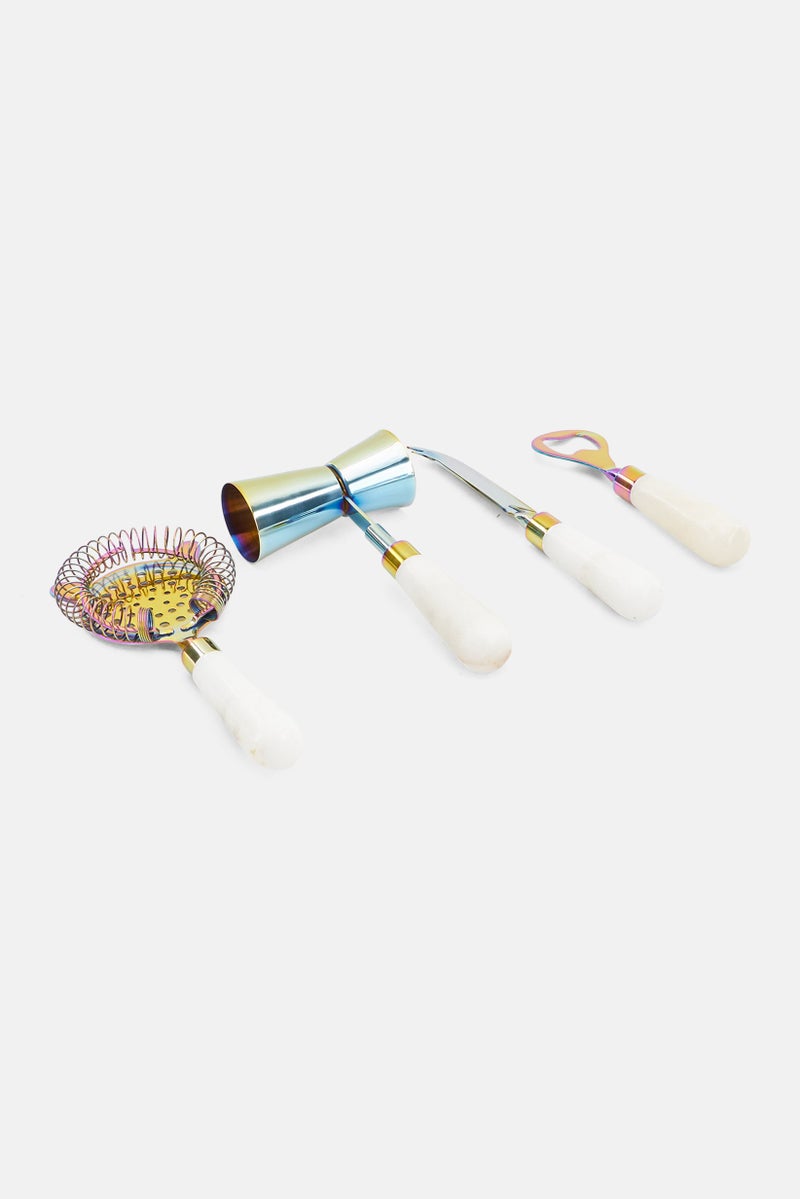 4 Pieces Marble Rainbow Bar Tool Set, Gold