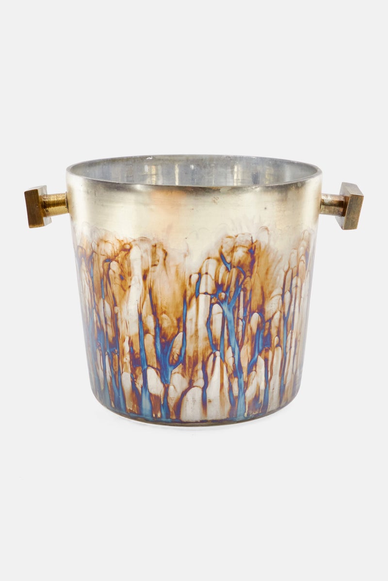 Zinc Fired Glass Ice Bucket, Silver