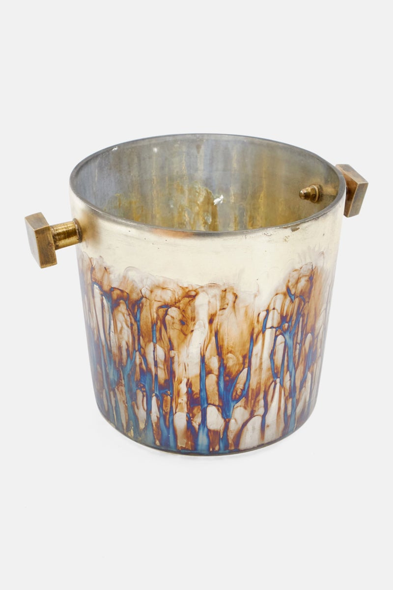 Zinc Fired Glass Ice Bucket, Silver