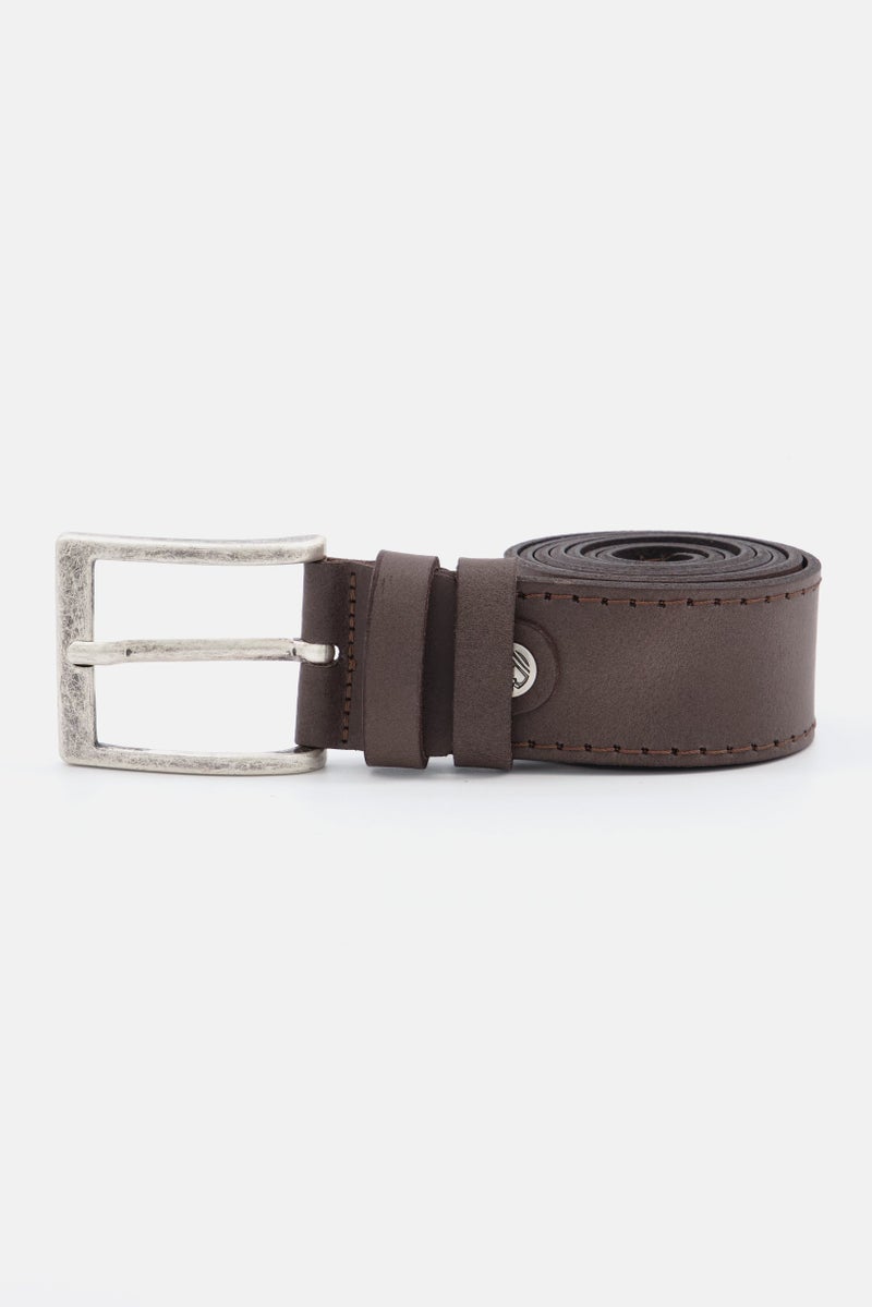 Men Embroidered Logo Leather Belt, Black