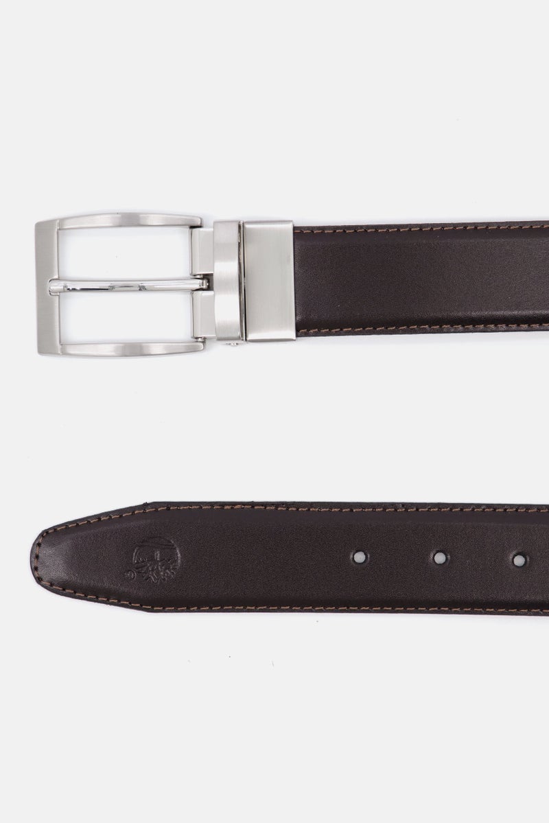 Men Brand Logo Leather Belt, Dark Brown