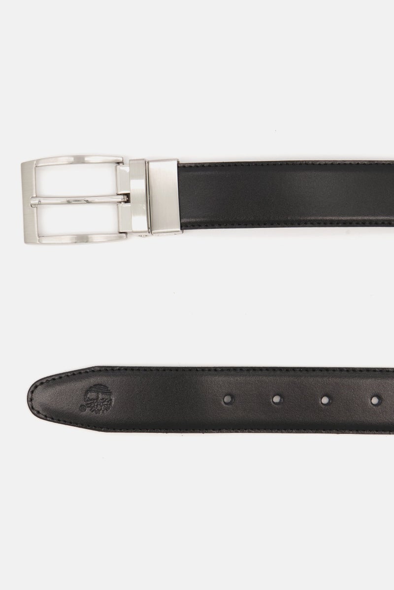 Men Brand Logo Leather Belt, Dark Brown