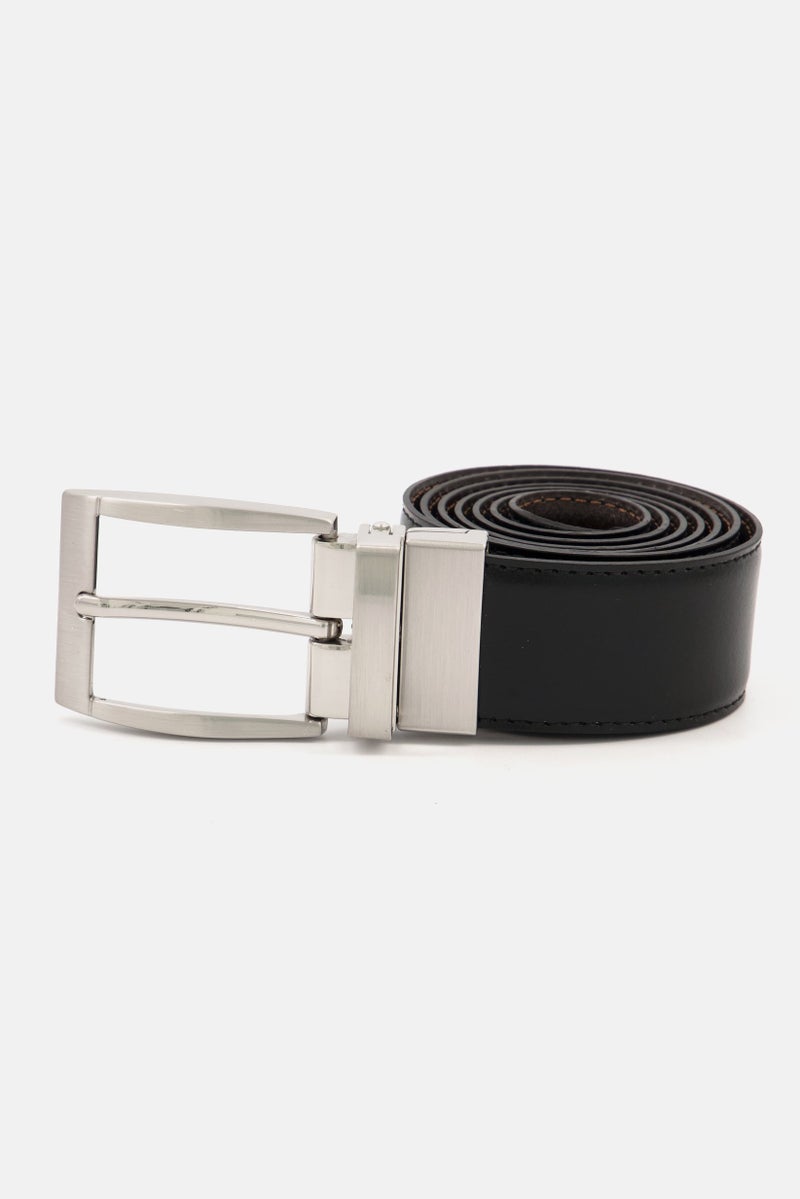 Men Brand Logo Leather Belt, Dark Brown