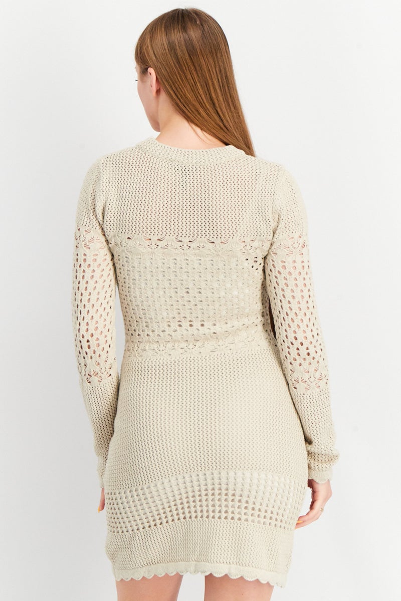 Women Knitted Mini Non-Party Dress, Tan