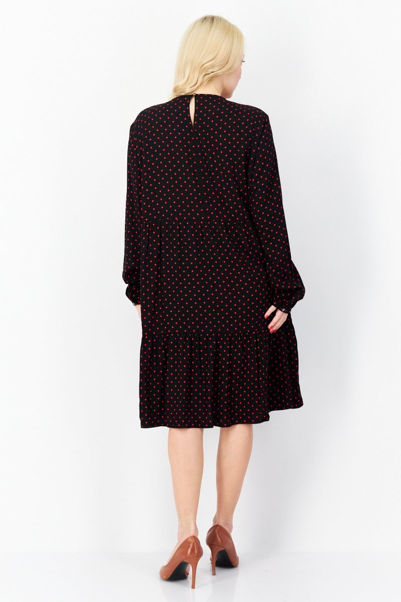 Women Diamond Print Midi Dress, Black