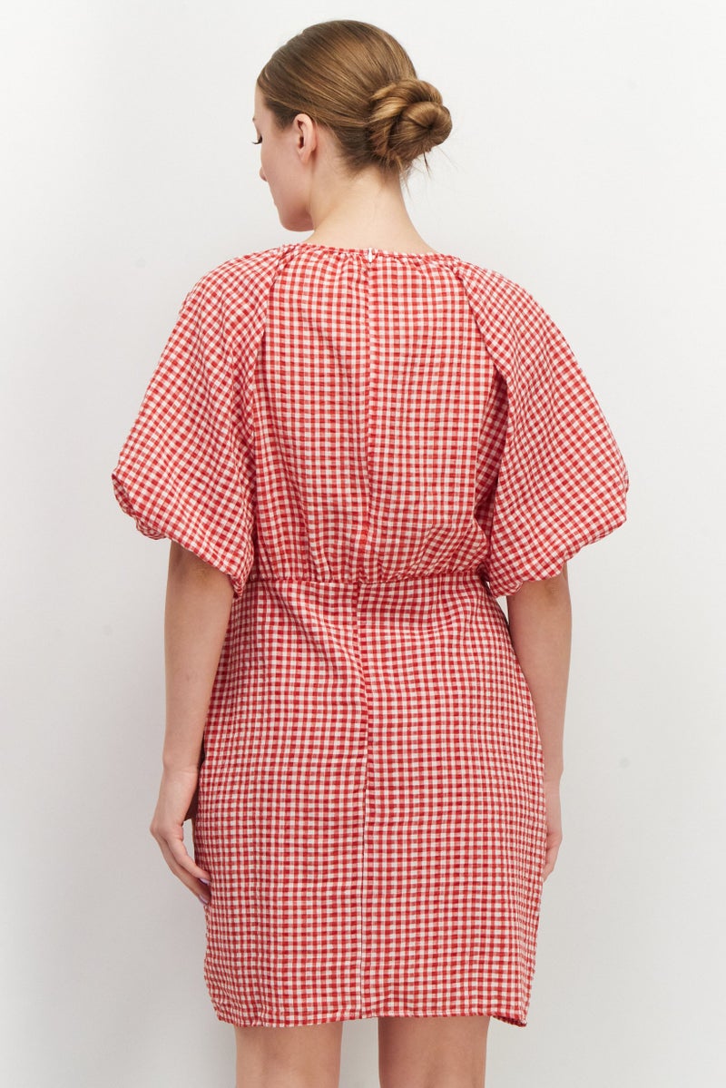 Women Checkered Mini Dress, Red