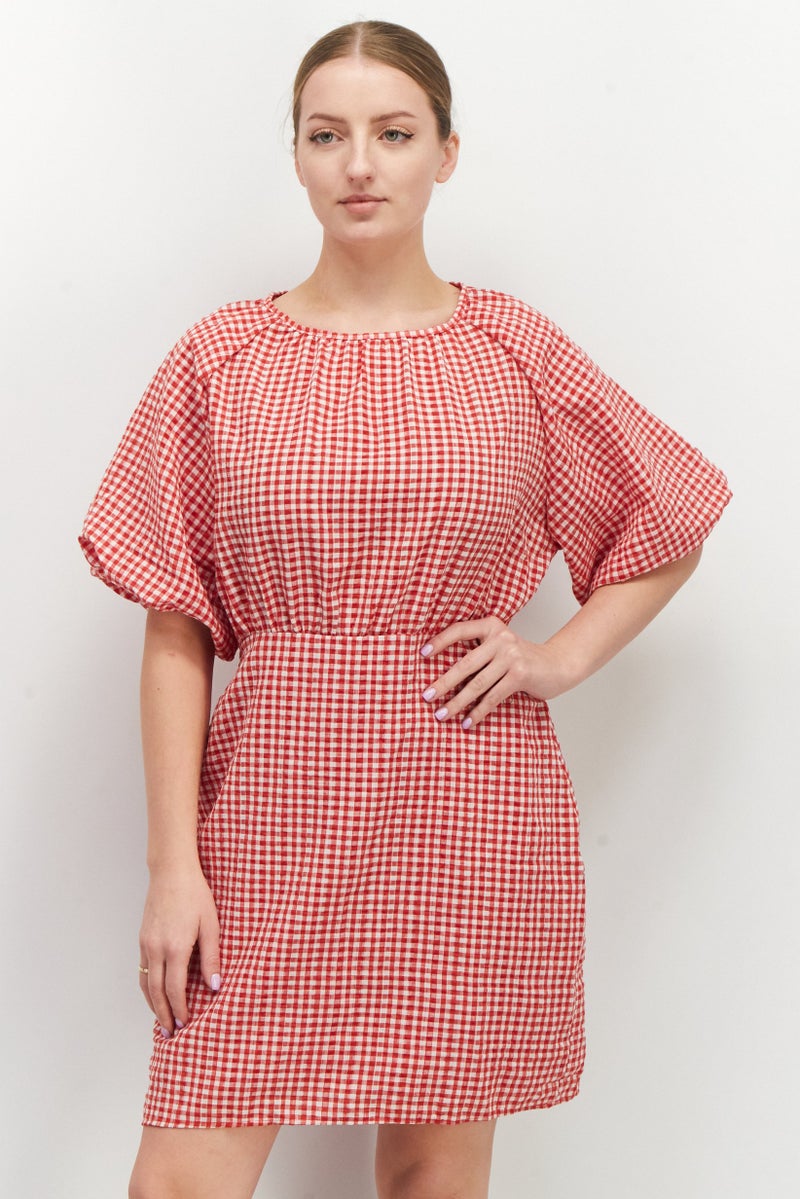 Women Checkered Mini Dress, Red