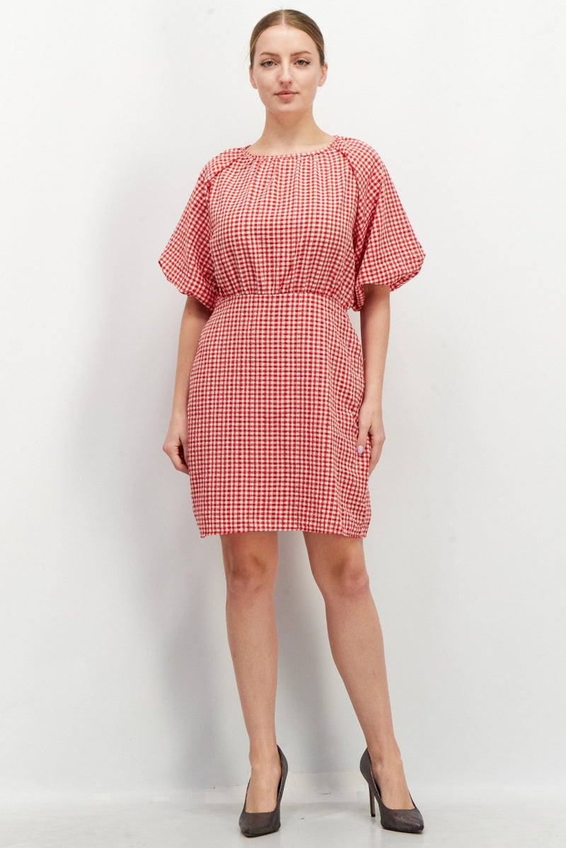 Women Checkered Mini Dress, Red