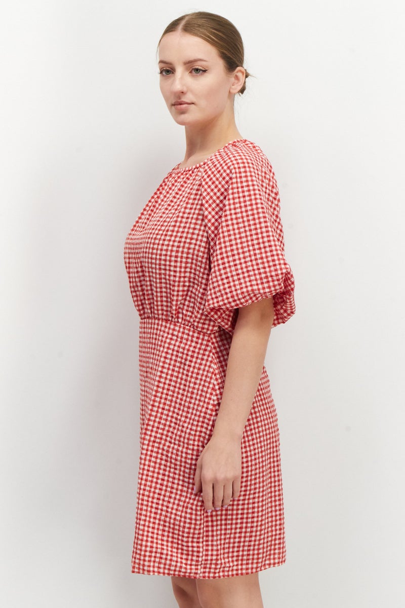 Women Checkered Mini Dress, Red