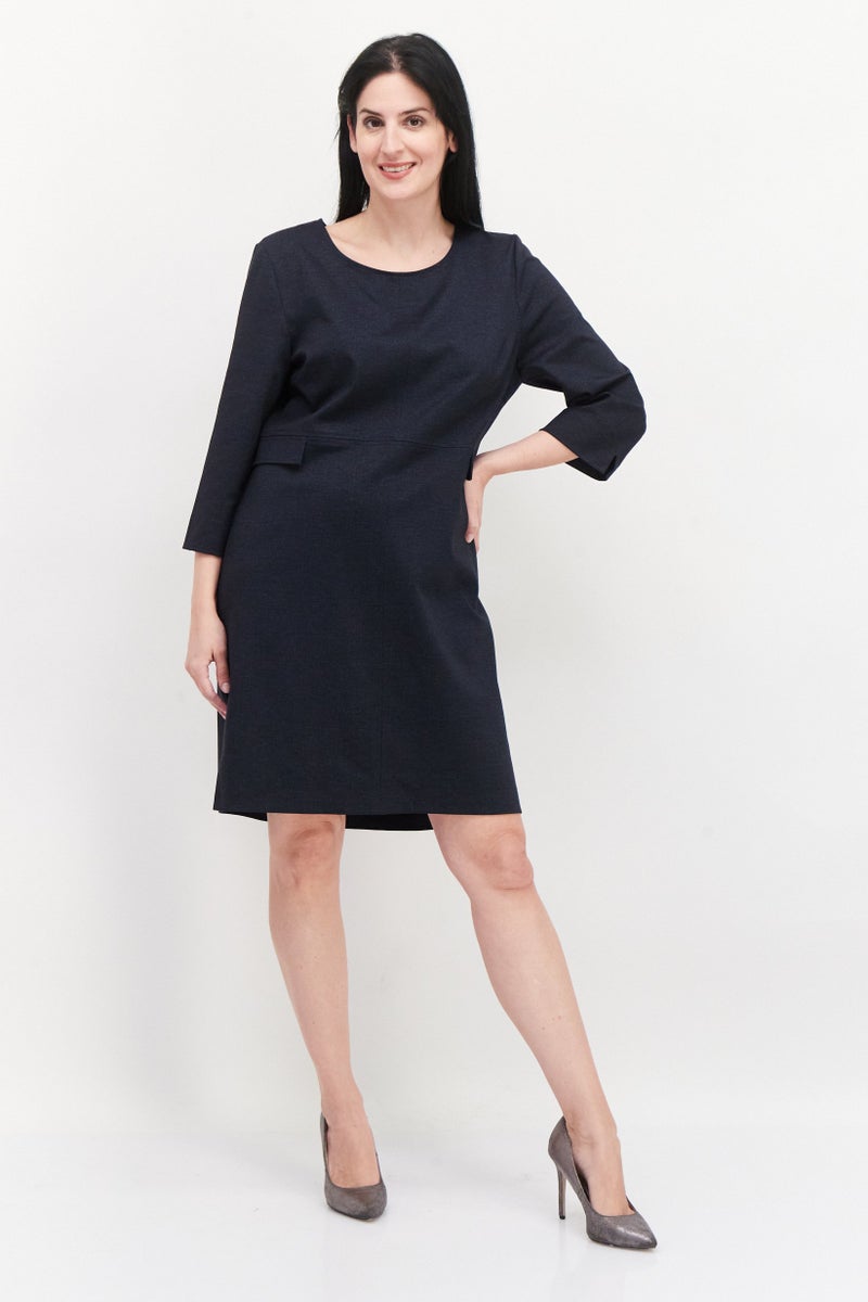 Women Chambray Midi Dress, Navy
