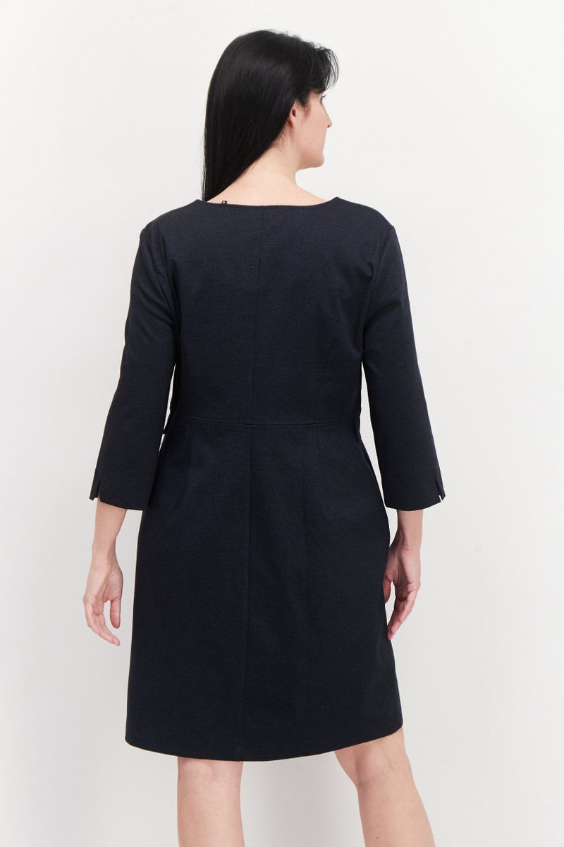 Women Chambray Midi Dress, Navy