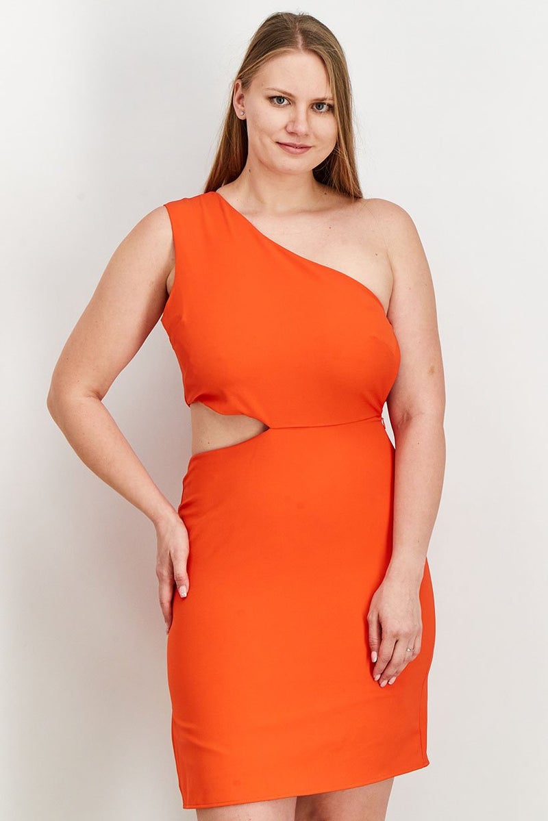 Women Side Cut Out Sheath Dress, Orange