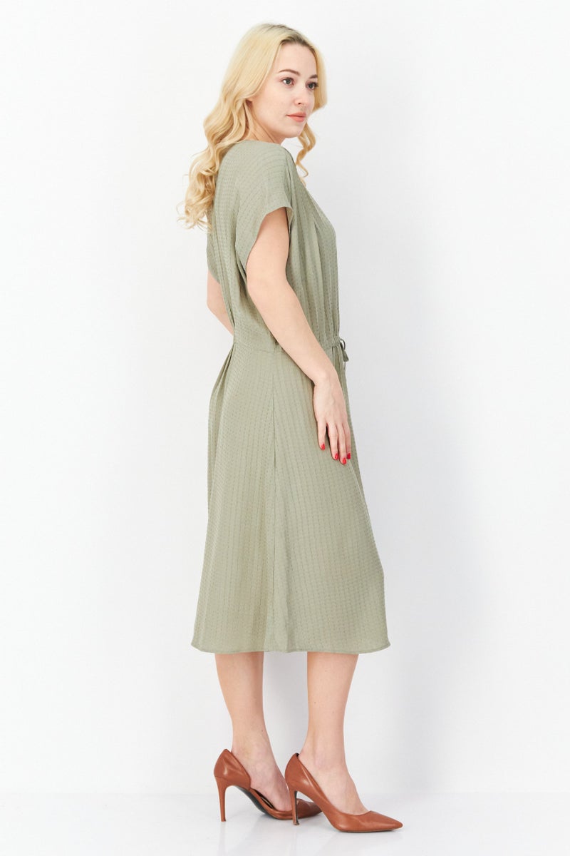 Women Textured Midi Dress, Sage Green