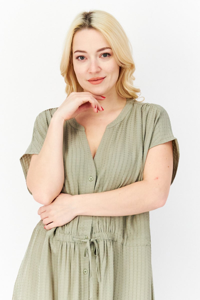 Women Textured Midi Dress, Sage Green