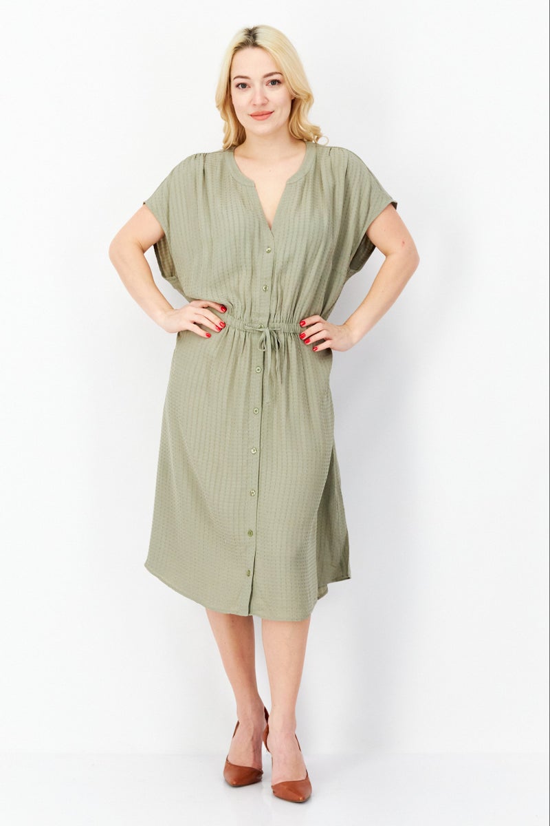 Women Textured Midi Dress, Sage Green