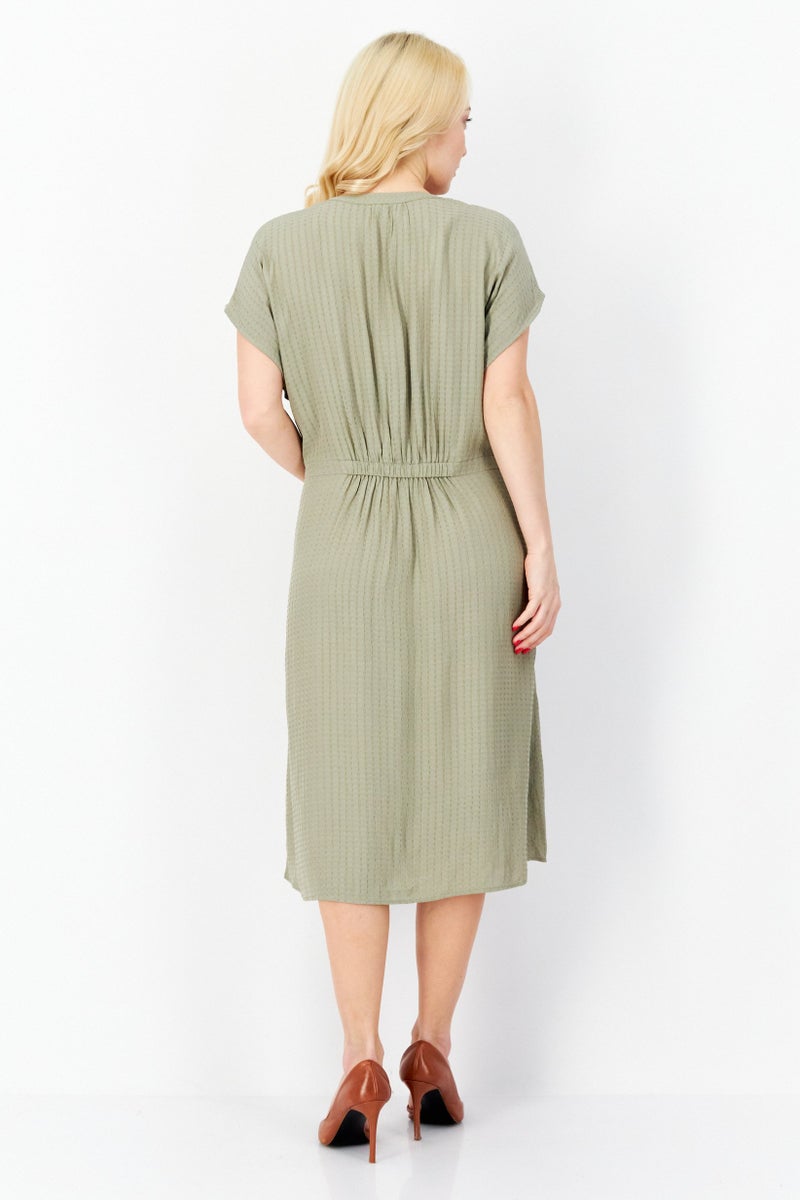 Women Textured Midi Dress, Sage Green