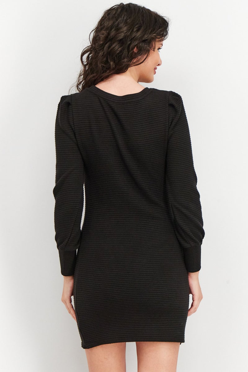 Women Ribbed Bodycon Dress, Black