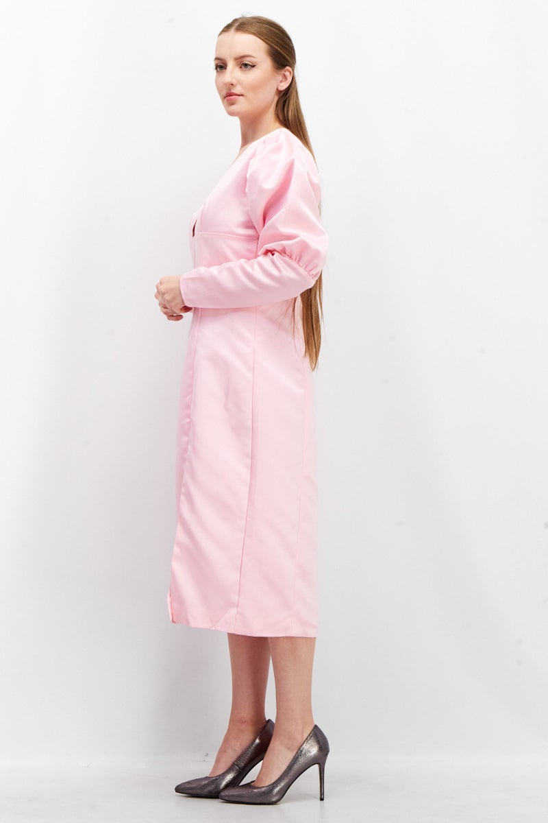 Women Solid Midi Dress, Pink