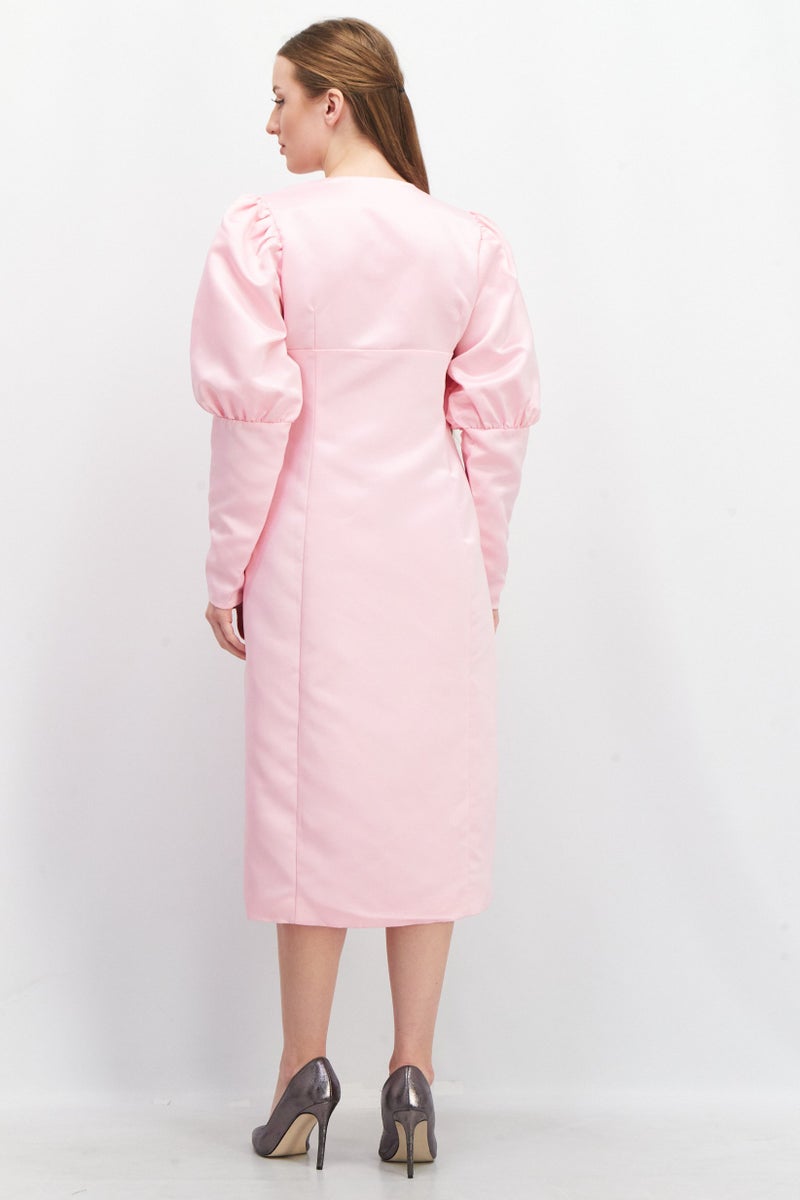 Women Solid Midi Dress, Pink