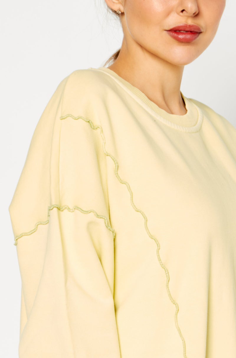 Women Textured Long Sleeves Sweater Dress, Yellow