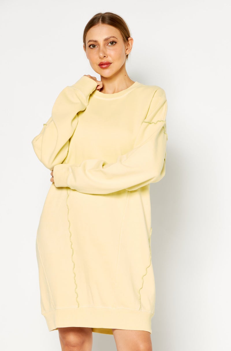 Women Textured Long Sleeves Sweater Dress, Yellow