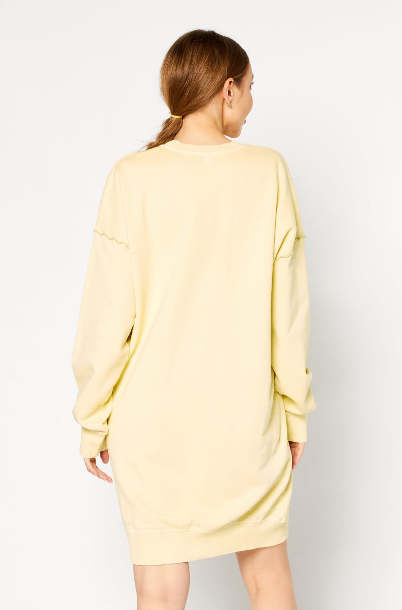 Women Textured Long Sleeves Sweater Dress, Yellow