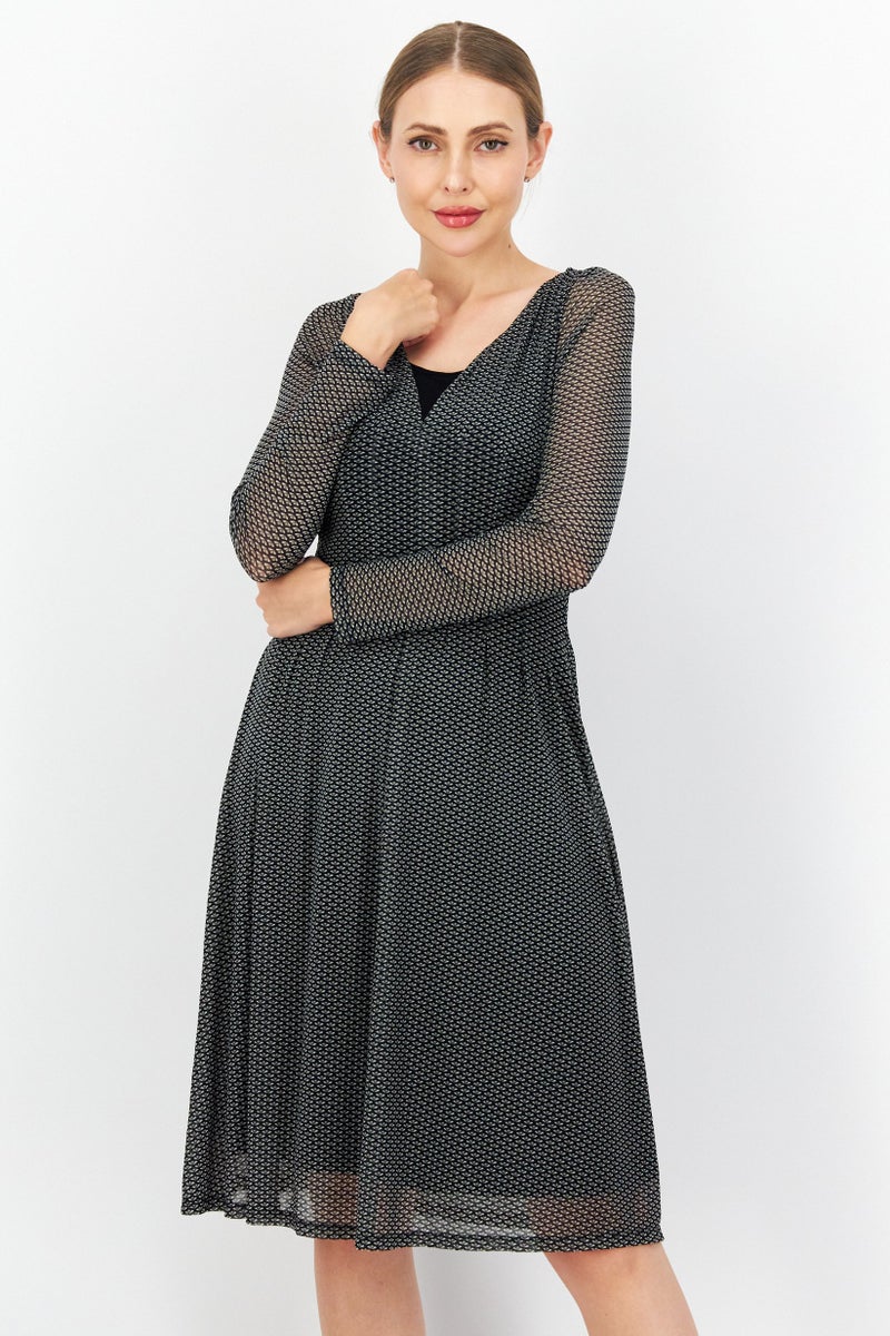 Women Printed Midi Dress, Olive