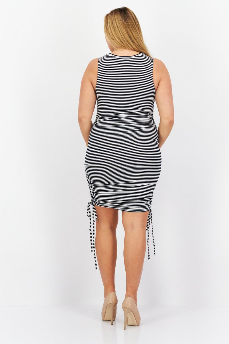 Women Striped Mini Casual Dress, White