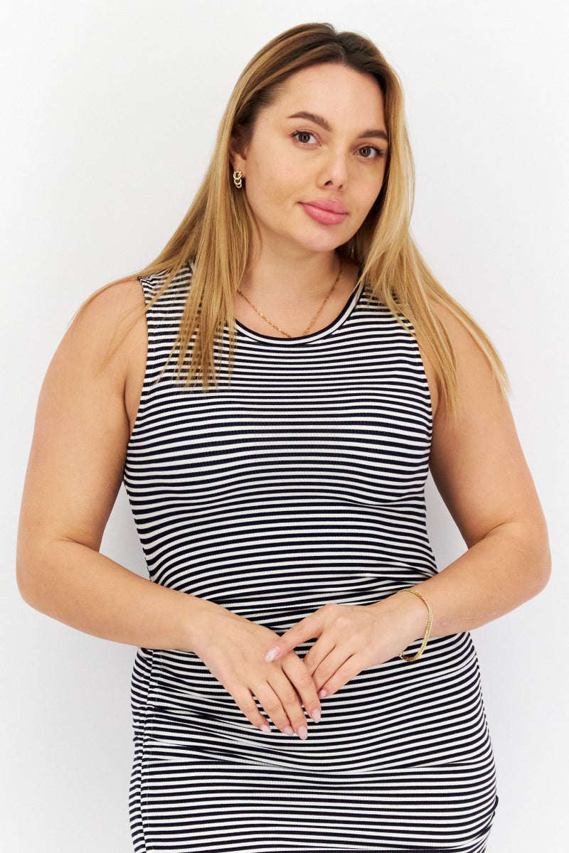 Women Striped Mini Casual Dress, White