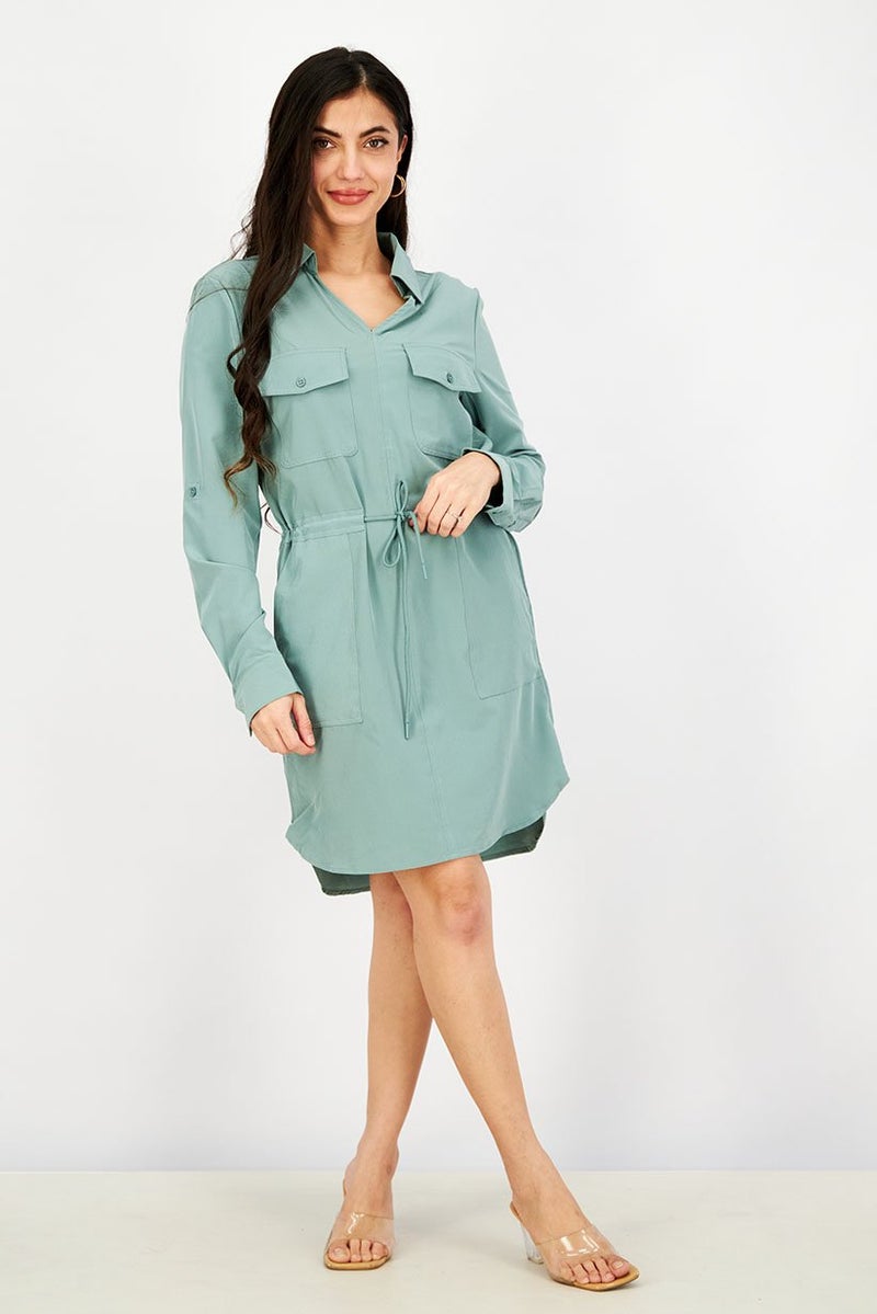 Women Textured Shirt Dress, Beach Glass