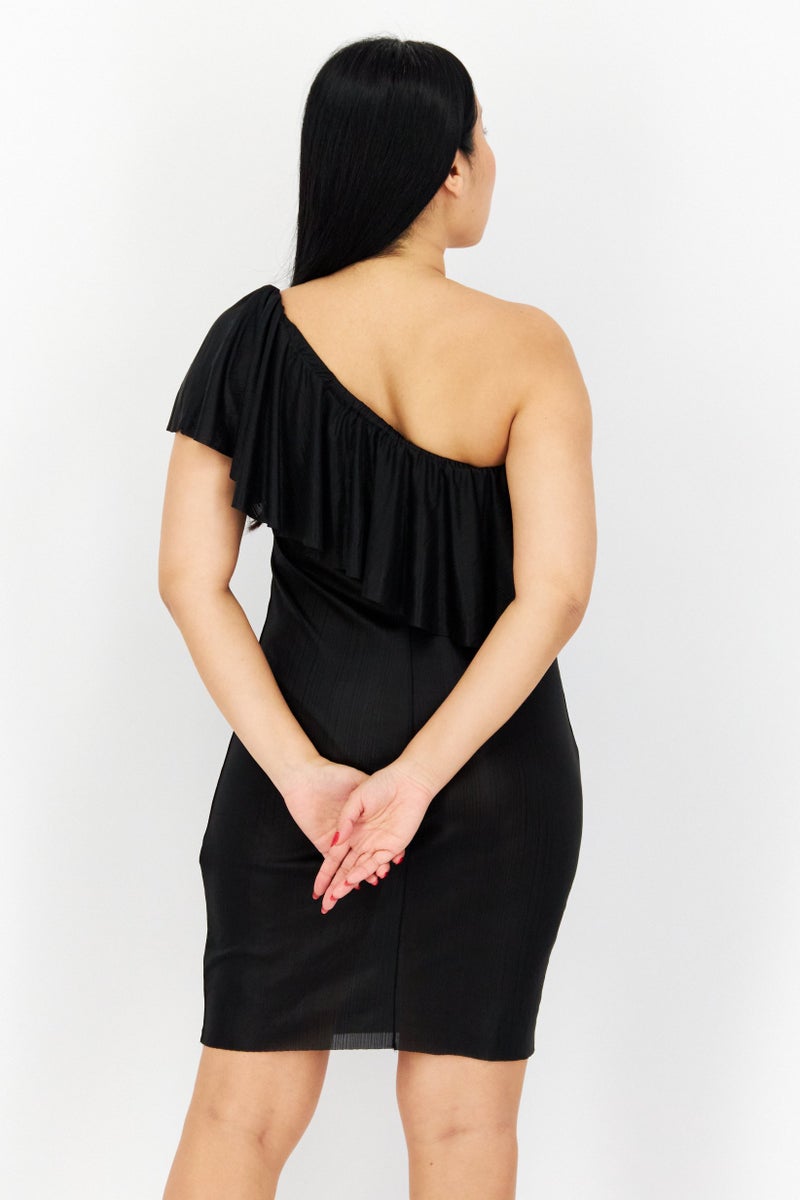 Women Plain Mini Dress, Black