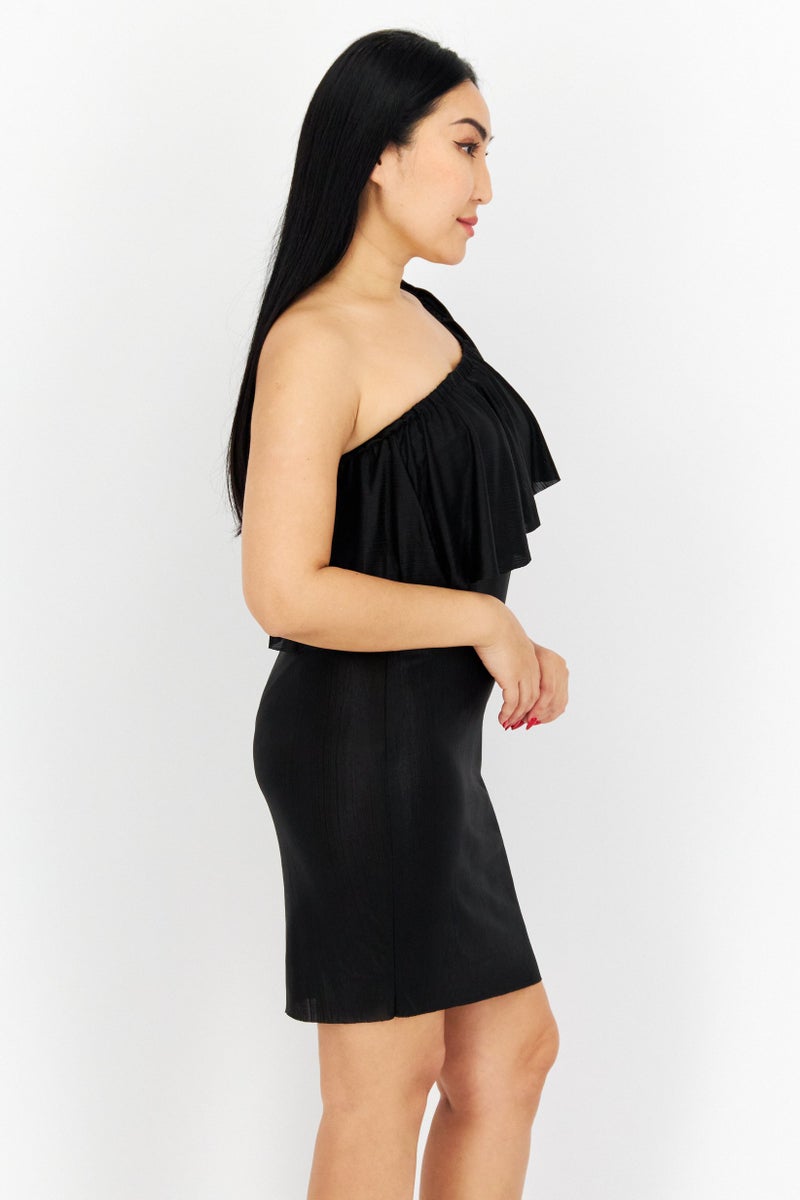 Women Plain Mini Dress, Black