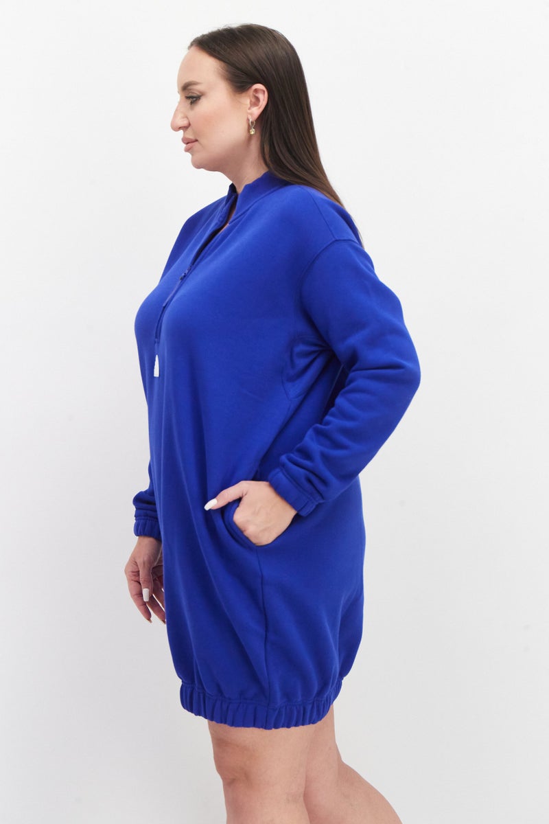 Women Plus Size Long Sleeve Outdoor Dress, Blue