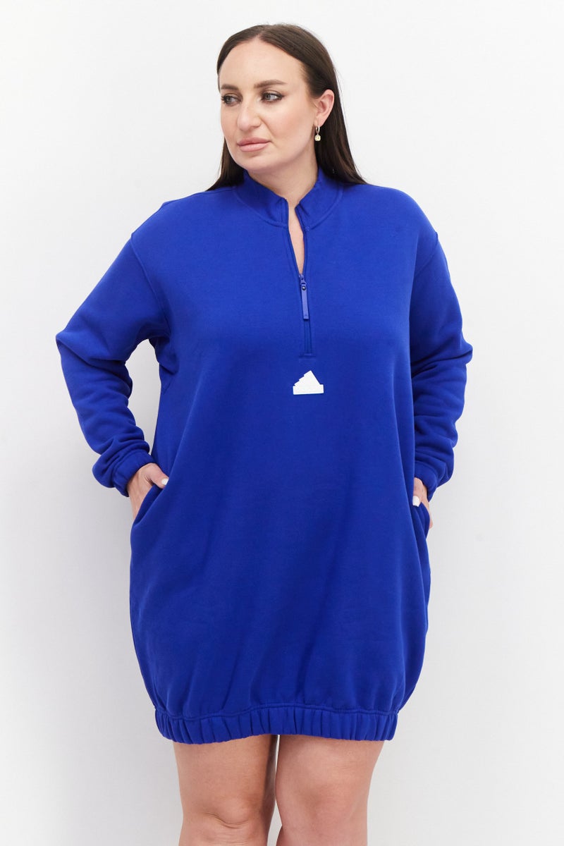 Women Plus Size Long Sleeve Outdoor Dress, Blue