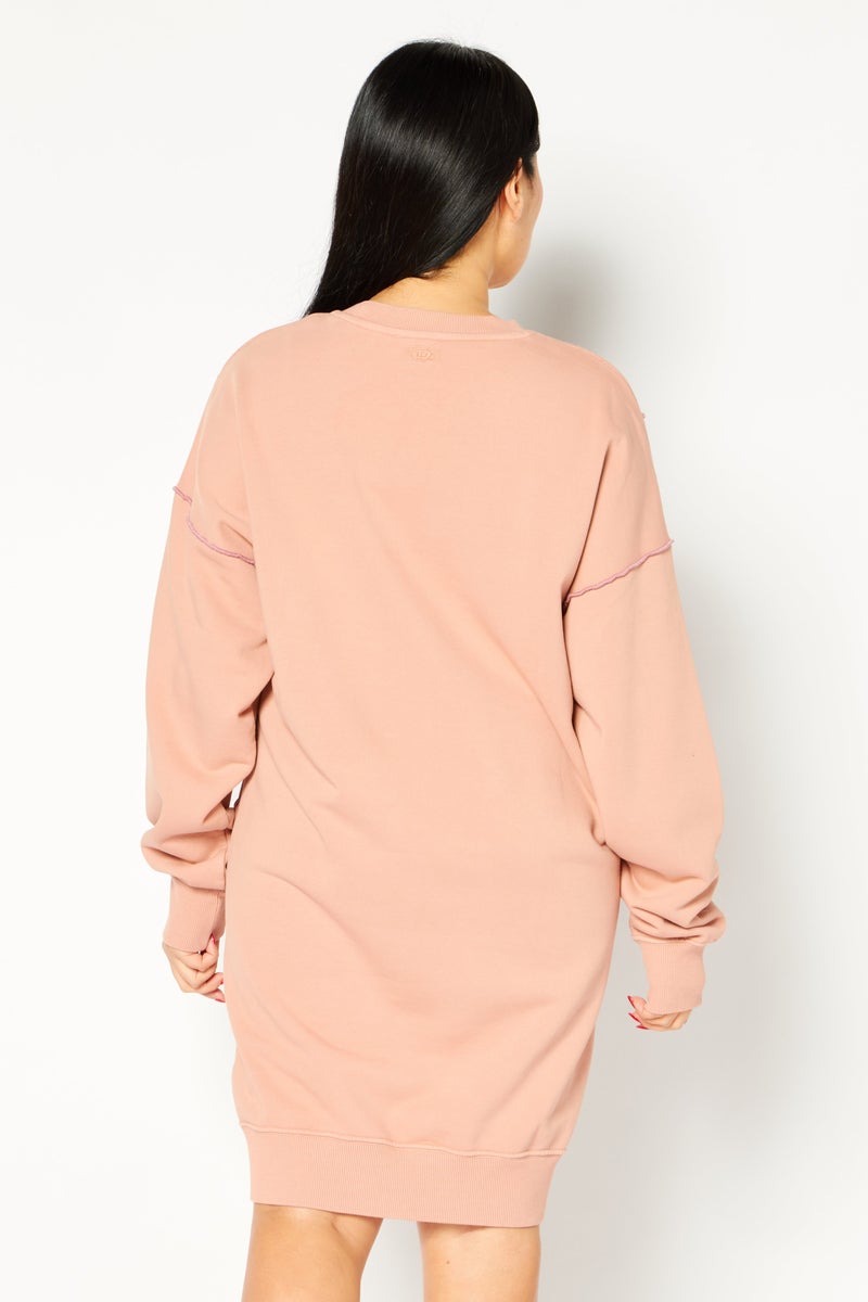 Women Textured Mini Casual Sweater Dress, Nude Pink