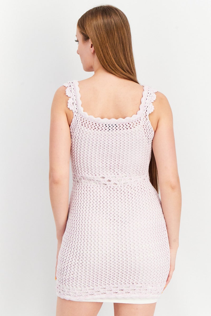 Women Crochet Mini Dress, Lavender Combo