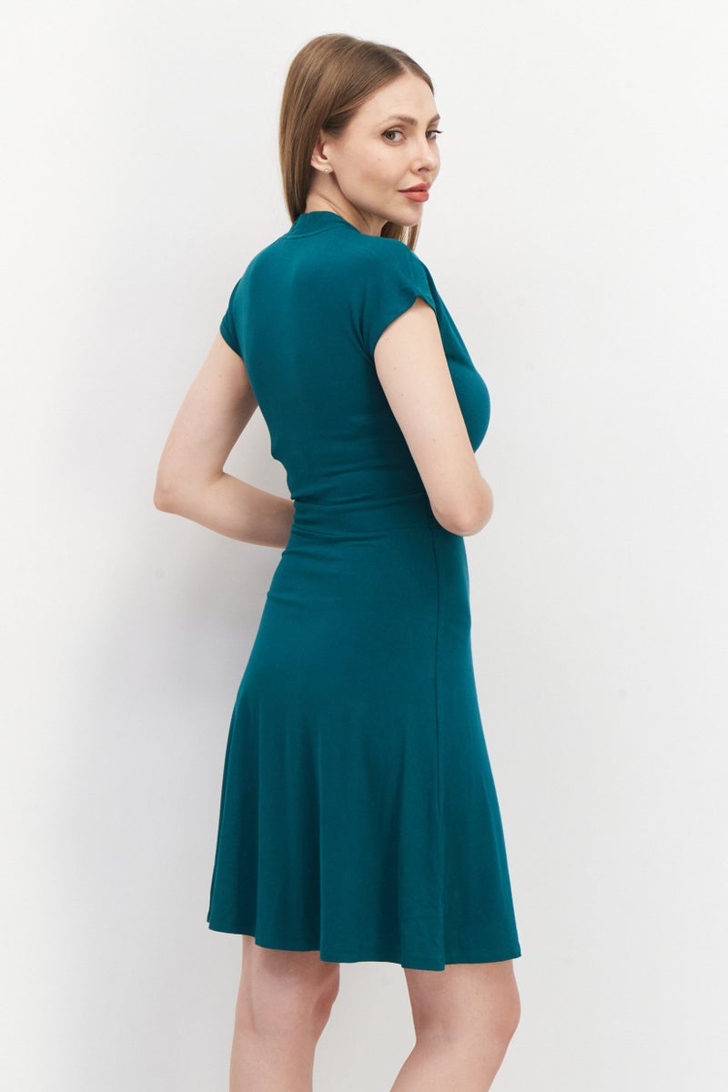 Women Plain Mini Dress, Dark Green