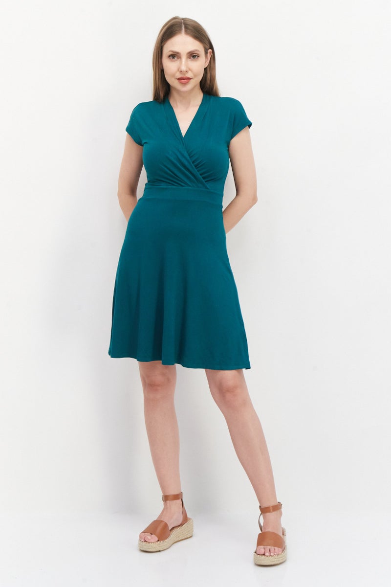 Women Plain Mini Dress, Dark Green
