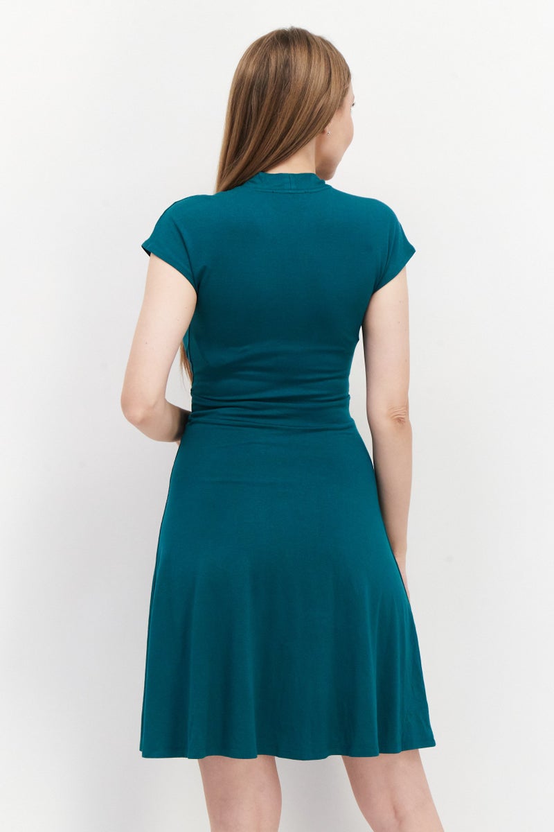 Women Plain Mini Dress, Dark Green