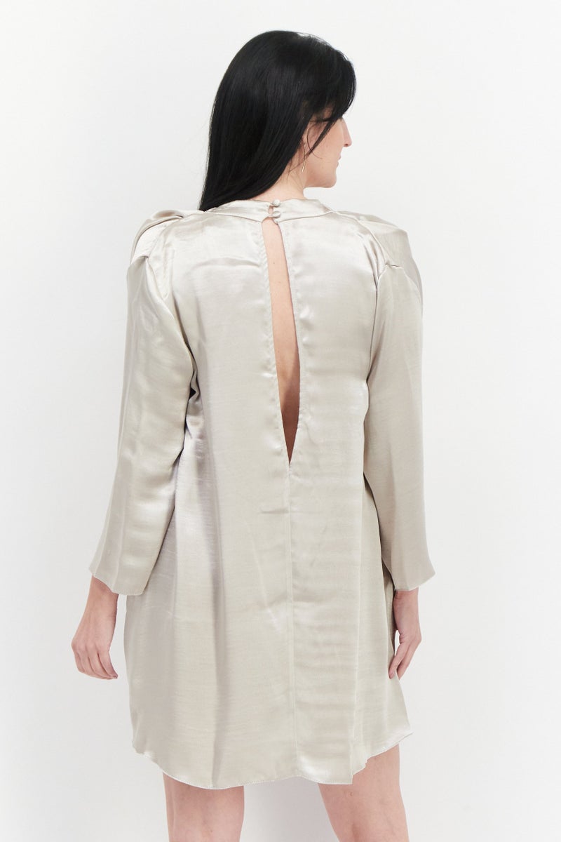 Women Solid Casual Shift Dress, Light Beige