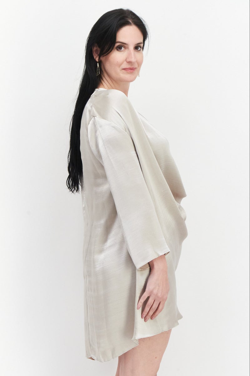 Women Solid Casual Shift Dress, Light Beige