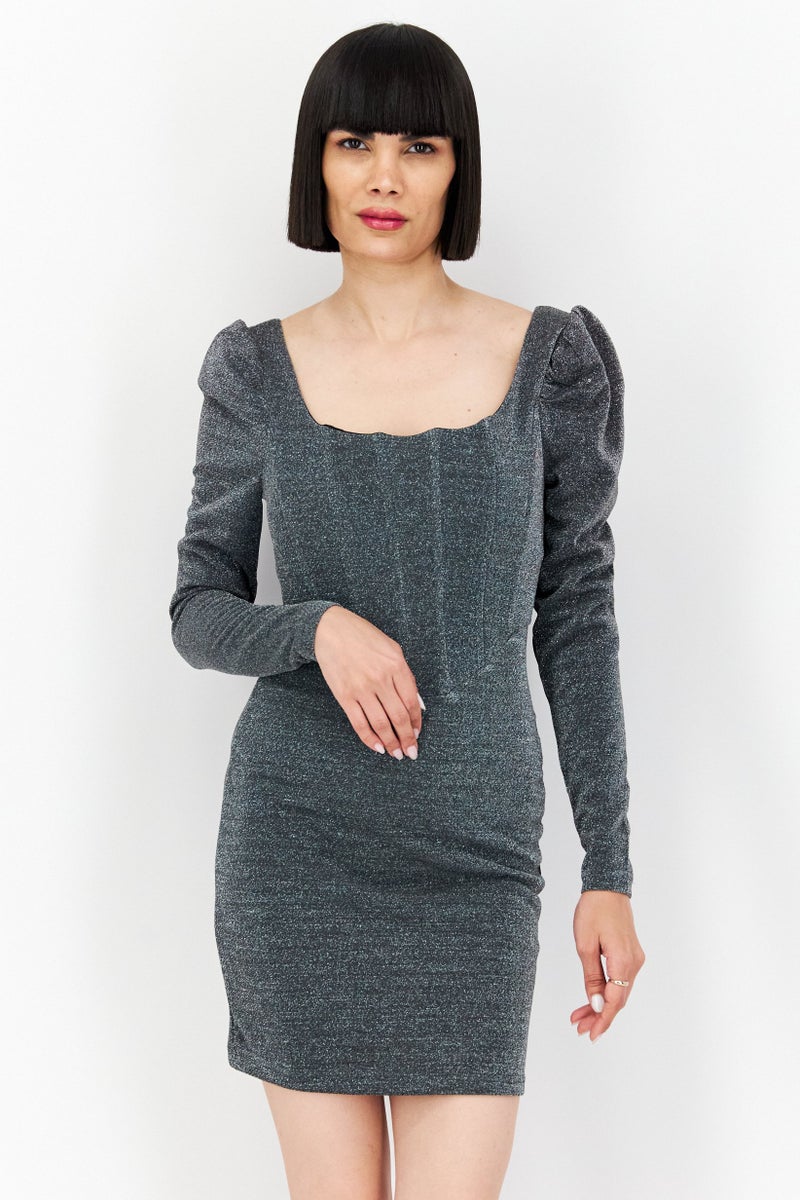 Women Glittered Corset Mini Party Dress, Silver