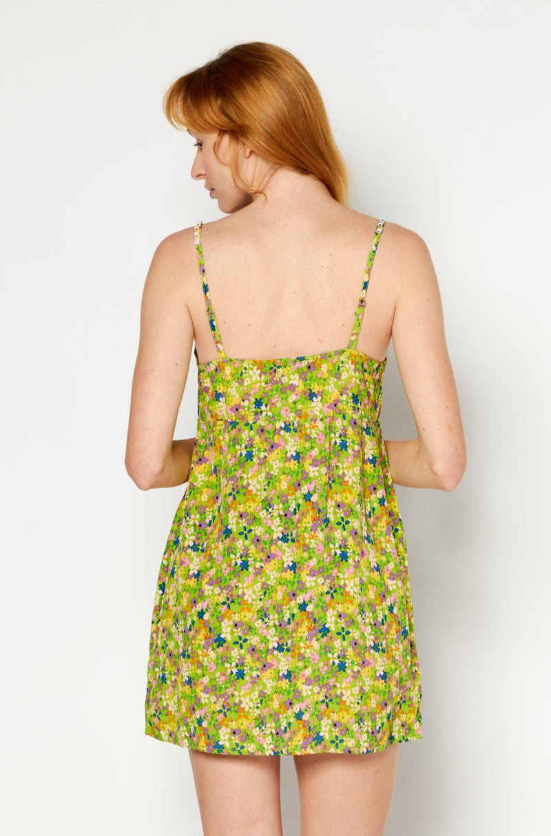 Women Floral Pattern Mini Dress, Green Combo